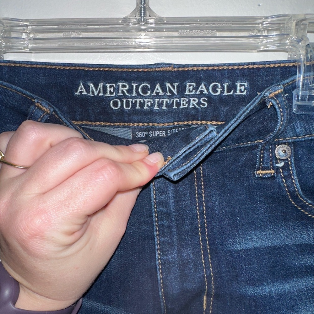 Hi Rise Shortie Dark Blue Denim Cutoff Shorts - American Eagle Outfitters - Picture 3 of 5